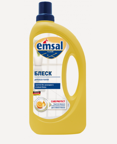 Изображение товара Emsal Floor care Brilliant Shine Эмзаль Блеск Средство для мойки и придания идеального блеска с ухаживающим составом и апельсиновым воском для всех полов 1 л