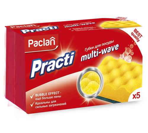 Paclan Practi Multi-Wave Губки для мытья посуды 5 шт