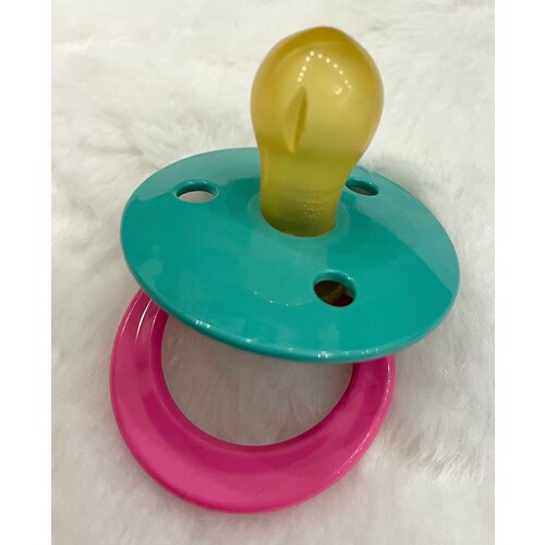 Соска-Пустышка для новорожденного латексная круглая Мой малыш №1 0-6месяцев зеленая с розовым кольцом