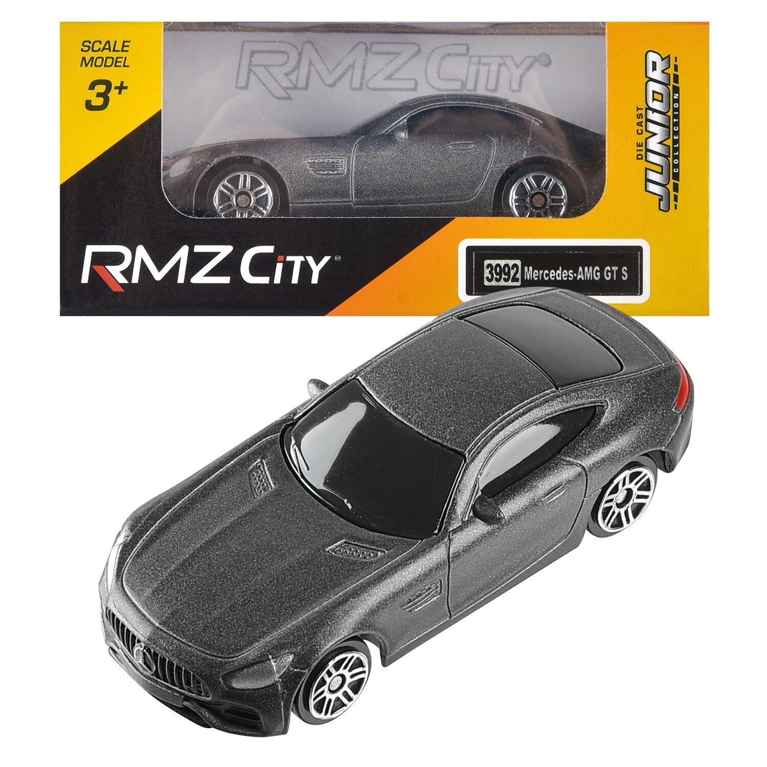 Машина металлическая RMZ City 1:64 Mercedes-Benz GT S AMG 2018, без механизмов, серый матовый цвет