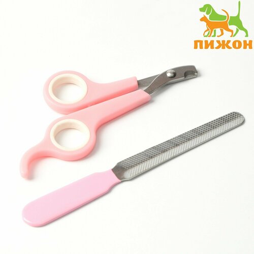 Набор по уходу за когтями: ножницы-когтерезы и пилка, розовый с белым