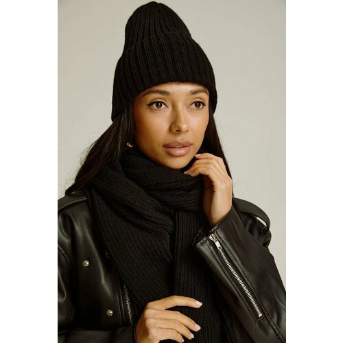фото Комплект edge шапка и шарф женские комплект из шерсти мериноса зимний, размер onesize, черный