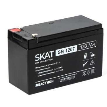 Аккумулятор бастион SKAT SB 1207 АКБ свинцово-кислотная тип AGM 12V 7Ач I зар.2,1 А, ножевые клеммы F1, гарантия - 18 месяцев (2533)