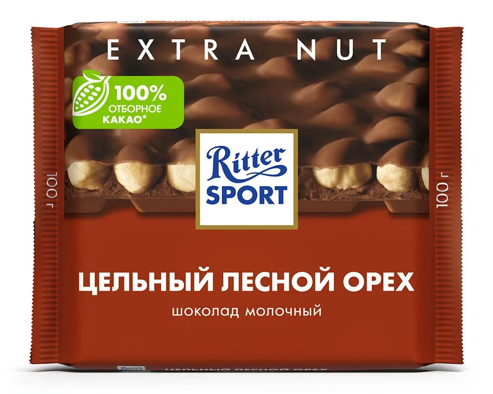 Шоколад молочный Ritter Sport (Риттер Спорт) Цельный лесной орех 100 г