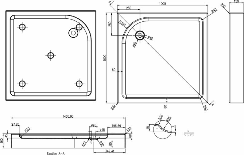 Душевой поддон Azario Greenwood 100x100 НП P110 R/L (P11010)