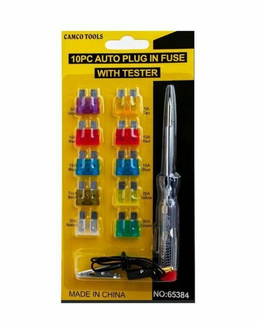 фото Отвертка индикаторная с набором предохранителей 10 шт. / Предохранители автомобильные флажковые 3-30 А