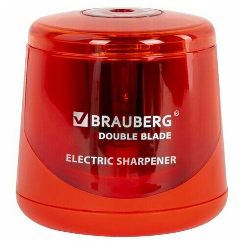 Точилка электрическая BRAUBERG DOUBLE BLADE RED, двойное лезвие, питание от 2 батареек АА, 271338