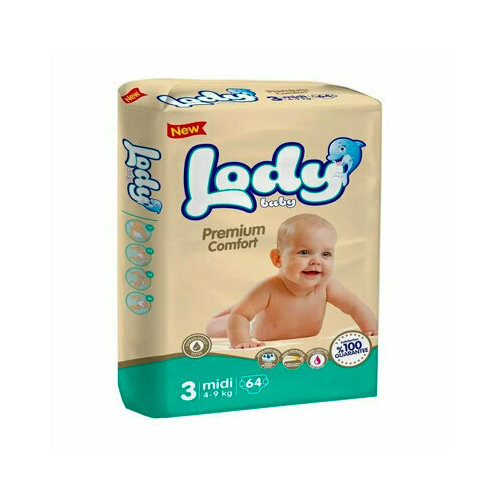 Подгузники детские Lody Baby 3 Миди 4-9 кг (64 шт)