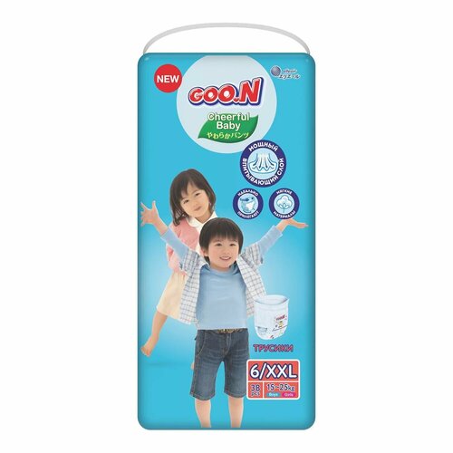 Подгузники-трусики GOO.N Cheerful baby, 6/XXL, 15-25 кг, 38 шт.