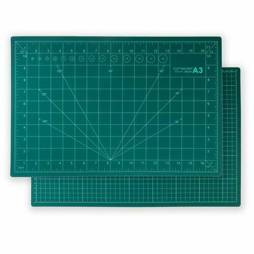 Мат для резки, трёхслойный, 45 x 30 см, А3, цвет зелёный