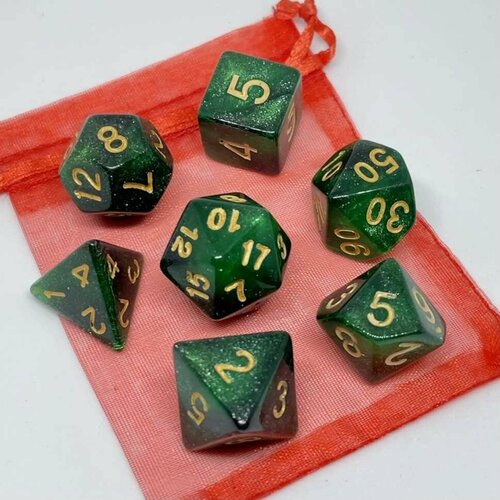 Набор кубиков для игры DnD в мешочке Зеленый перламутр (DnD89)