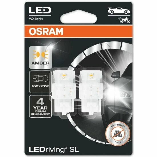 Лампа автомобильная Osram LEDriving SL W21W 12V-LED (W3x16d) Amber 1,3W, 3 пок. бл.2шт, 7504DYP-02B