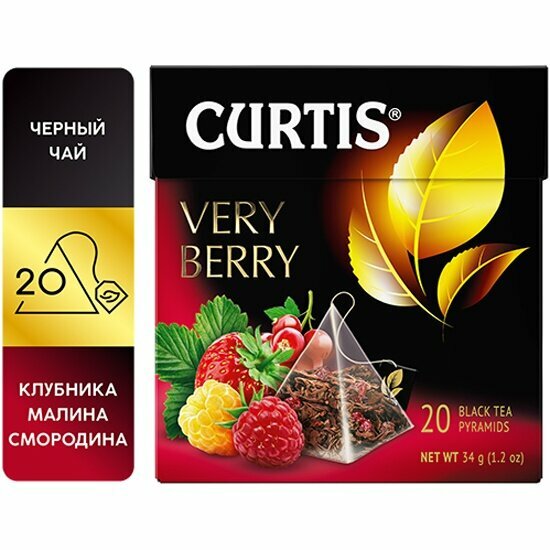 Чай Curtis черный в пирамидках "Very Berry" 20 пирамидок с кусочками ягод и лепестками цветов фруктовый