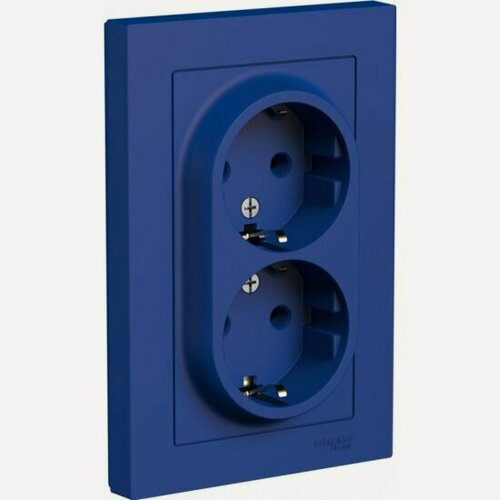 Изображение товара Розетка Systeme Electric (schneider Electric) AtlasDesign двойная с заземлением, 16А, в сборе, Аквамарин, ATN001124