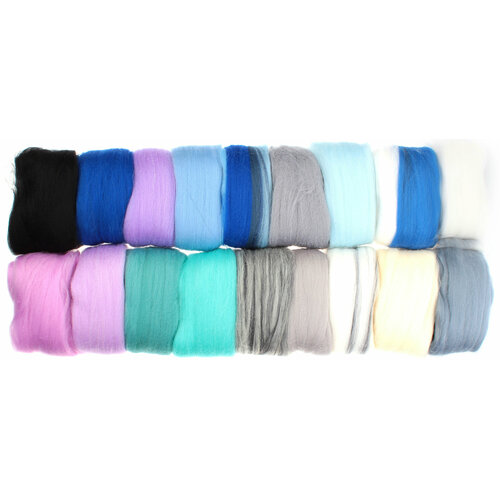 Набор шерсть для валяния Лелека, Зима, 100%шерсть, 180г, 18цветов