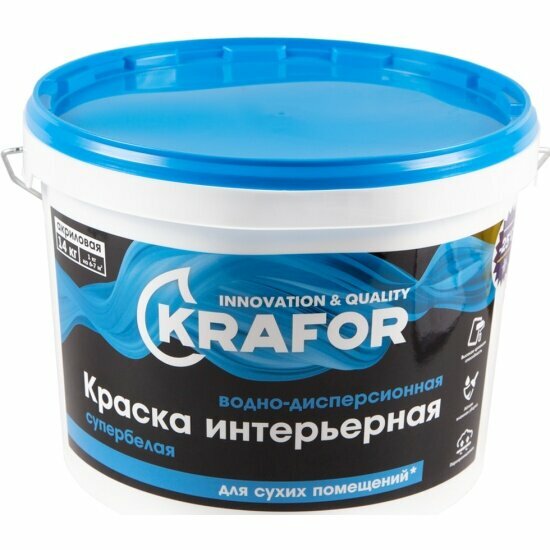 Краска водно-дисперсионная интерьерная Krafor , матовая, 14 кг, супербелая