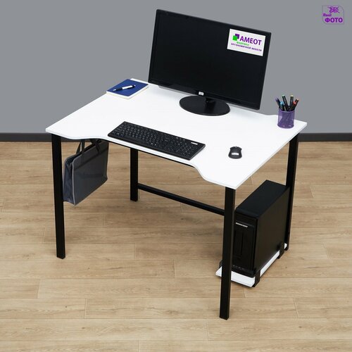 Стол геймерский с лотком и подставкой Гатал 4W (кромка) ш120/г78 белый/черный на металлокаркасе