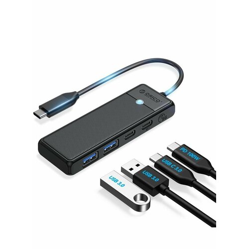 Концентратор ORICO USB-C с 2x USB-A, 1xUSB-C, 1xPD 100 Вт, черный (ORICO-PAPW2AC-C3-015-BK-EP) orico концентратор usb 3 0 orico dm1u wh белый