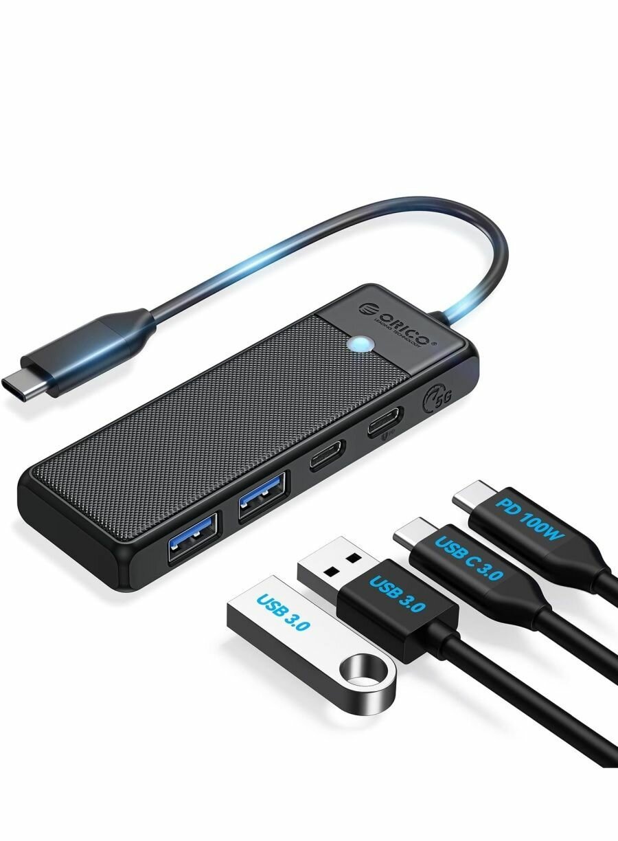 Концентратор ORICO USB-C с 2x USB-A 1xUSB-C 1xPD 100 Вт черный (ORICO-PAPW2AC-C3-015-BK-EP)