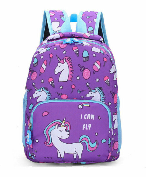 Рюкзак дошкольный DaV для девочек с единорогом, фиолетовый, р-р 30х25х11 см