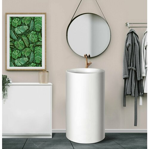 Цилиндрическая раковина ProMramor с пьедесталом, напольная, из литьевого мрамора, белая