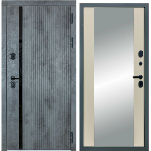 Входная дверь МХ-46 Зеркало 2050x960 Правая Бетон темный - Д15 Софт шампань УТ-00080681