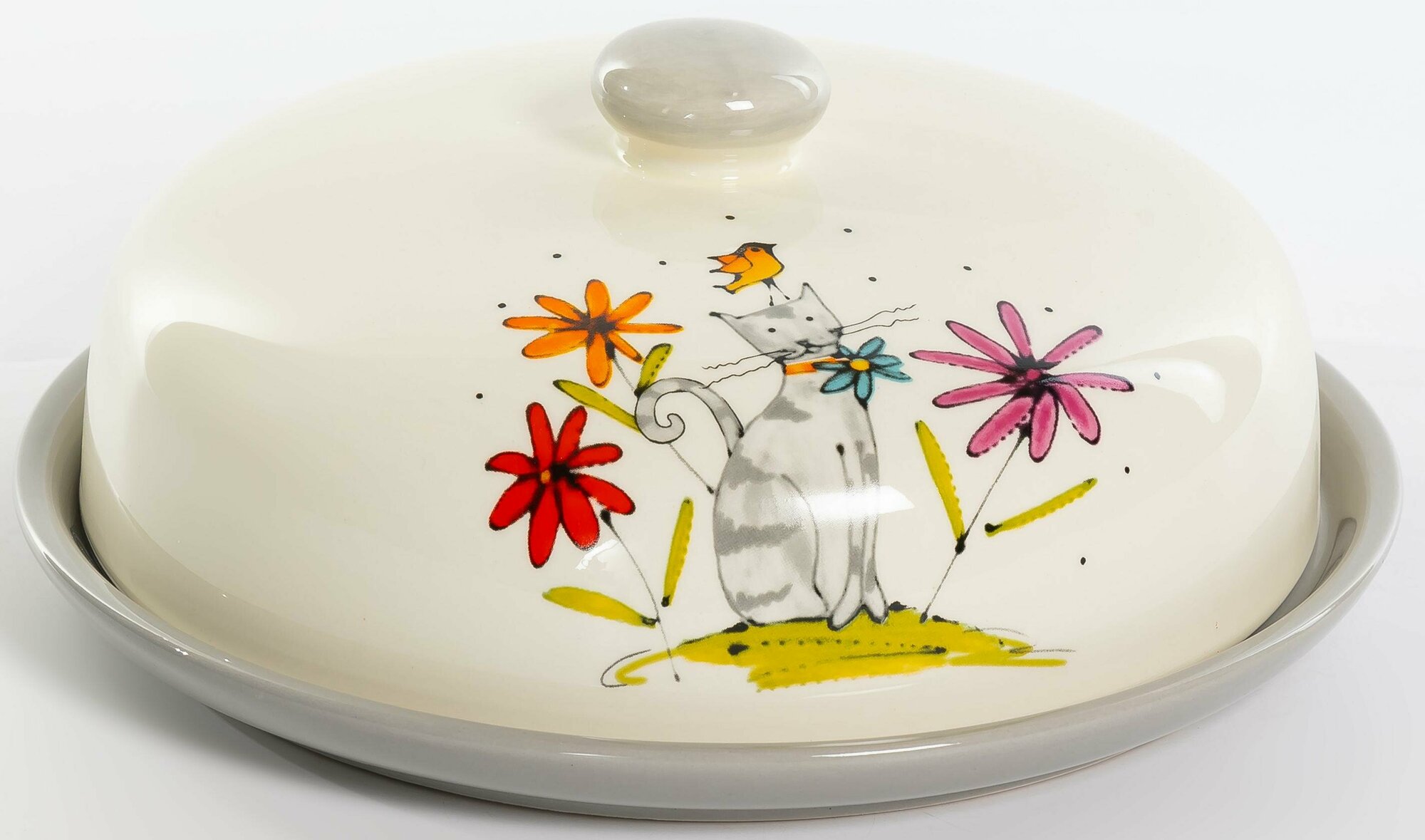 фото Блюдо с крышкой для блинов ALAT Home "Серый кот", доломит, 23 см