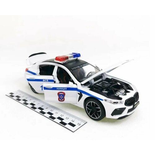 Машинка металлическая BMW M8 ДПС 1:24, Коллекционная модель машины для взрослых, Игрушечный автомобиль с звуковыми и световыми эффектами для детей