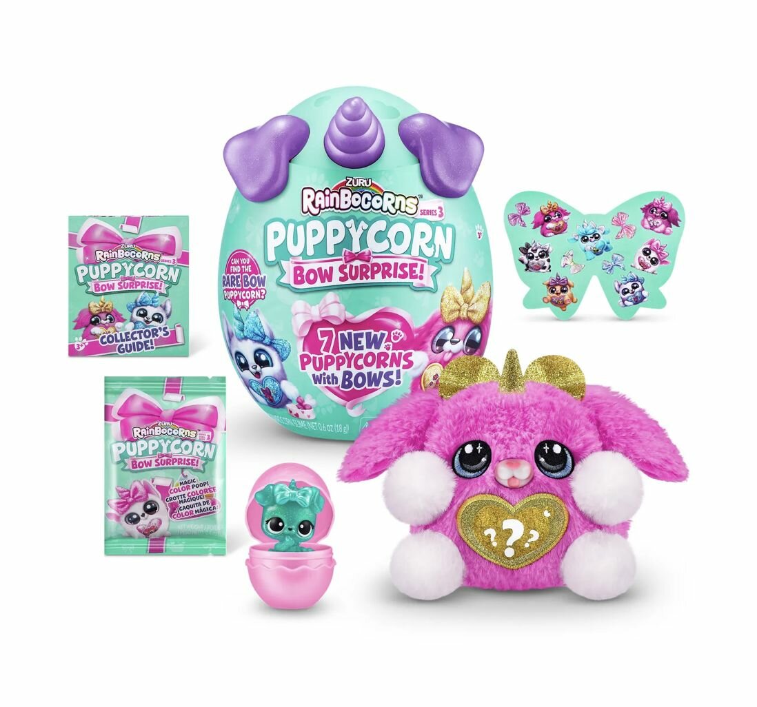 Игровой набор в ассортименте Rainbocorns сюрприз в яйце Puppycorn Bow Surprise плюшевый щенок, мини питомец в яйце, наклейки, слайм