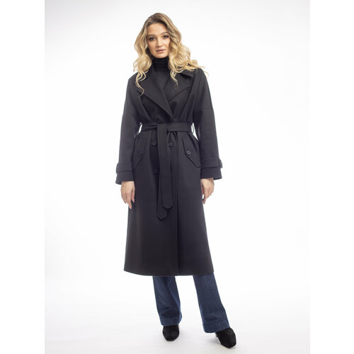 фото Пальто демисезонное, силуэт прямой, удлиненное, карманы, размер 52, черный modetta-style