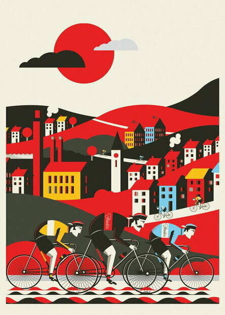 Плакат постер на бумаге велогонка по городу. Велоспорт. Размер 21 х 30 см