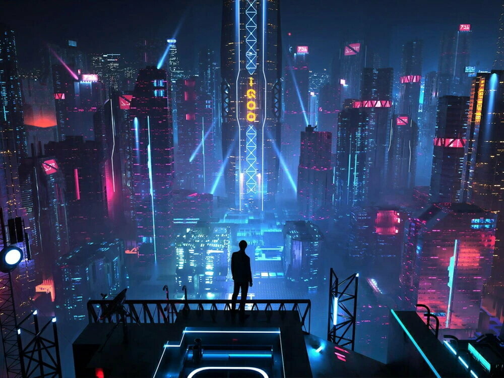 Плакат постер на бумаге Futuristic City/Футуристичный город/искусство/арт/абстракция/творчество. Размер 21 х 30 см