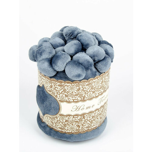 Плед велсофт с помпонами/бубонами, размер евро (200х220), цвет серо-бежевый