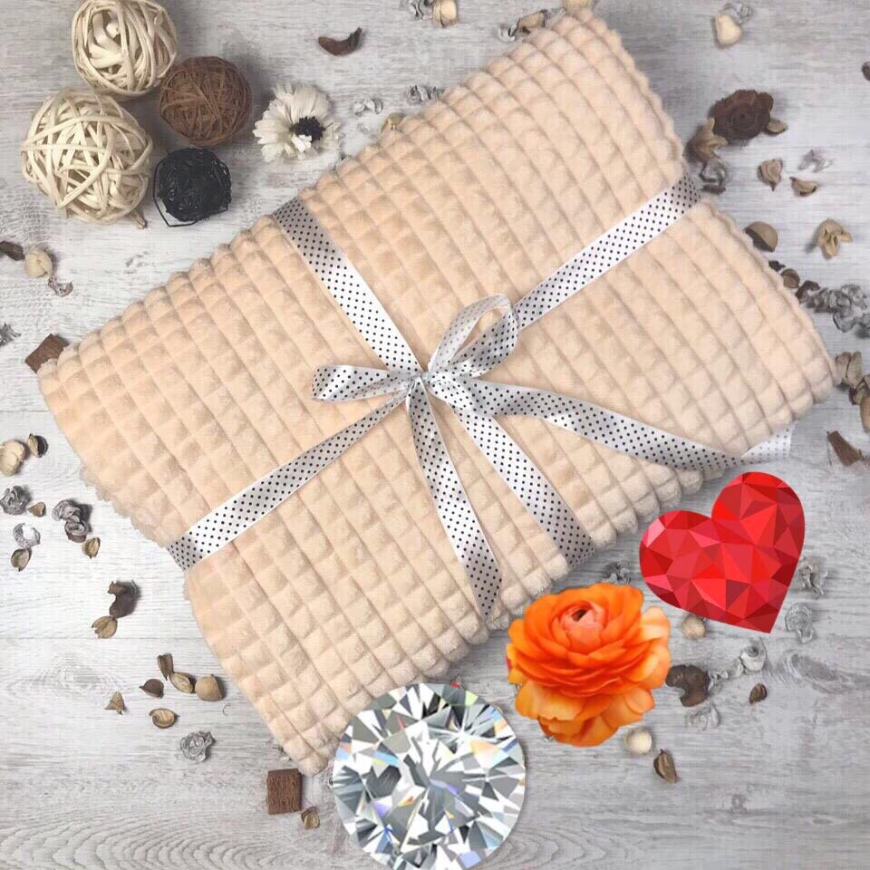 фото Бамбуковый плед "Кубик", цвет Персик , 200/230 см.