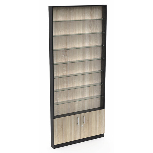 Стеллаж с 7-ю стеклянными полками 100x900 мм серии UP-7 №8 (З/C - ДВП)