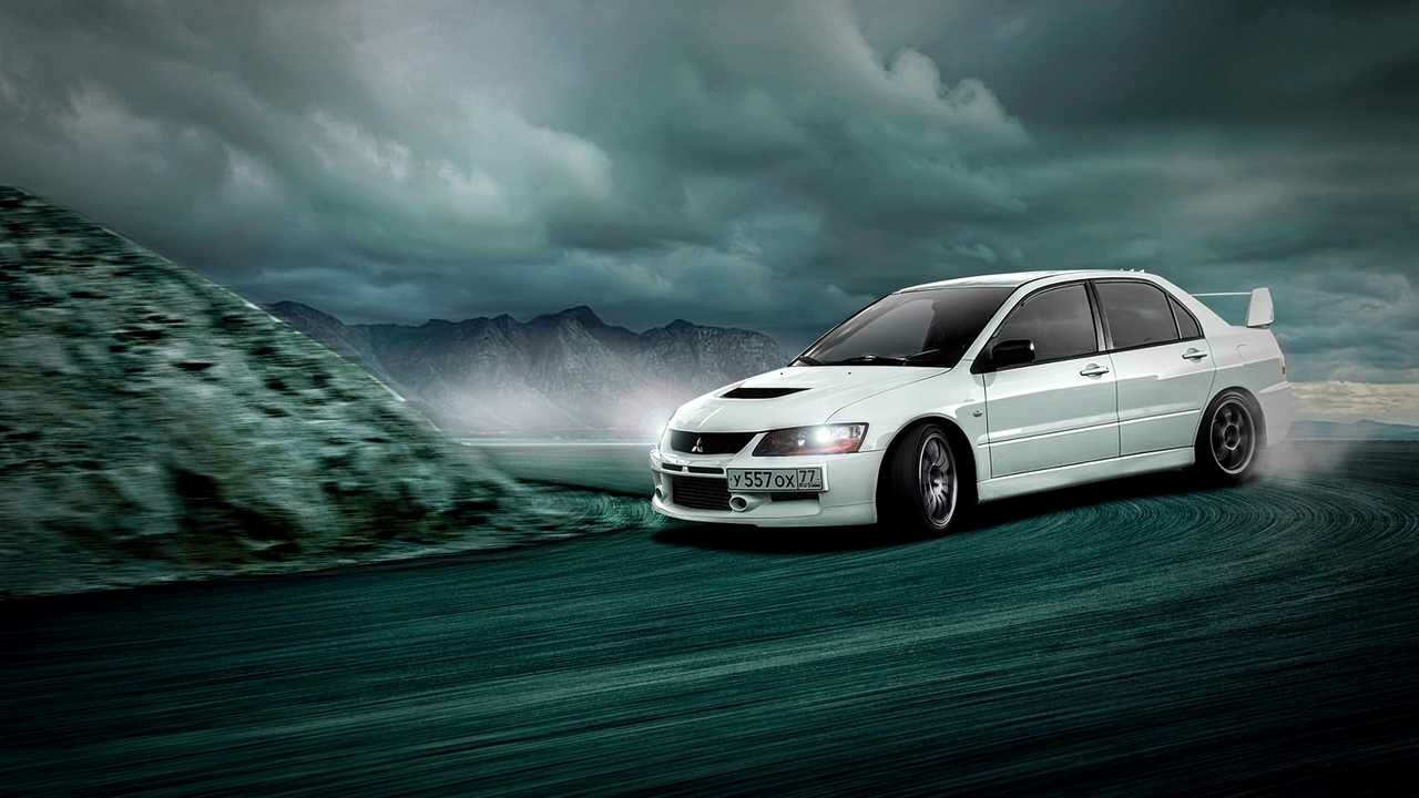 Картина на холсте 60x110 Альянс Лес "Mitsubishi Lancer Drifting" на подрамнике / интерьер/ декор