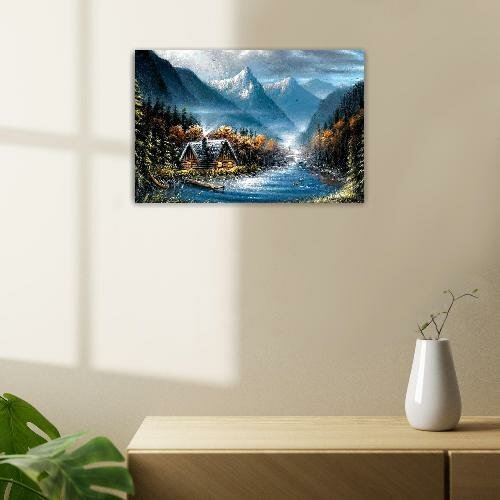 Картина на холсте 40x60 Альянс Лес "Томас Кинкейд домик в горах" на подрамнике / интерьер/ декор
