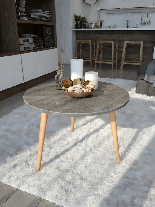 фото Стол журнальный Mebstudia "Сканди" круглый (серый камень), 61,5х61,5х46,5 см 58245