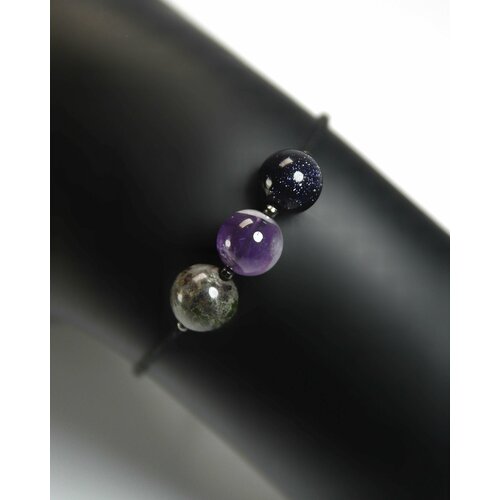 фото Браслет grow up браслет символ здоровья - натуральные камни яшма моховая (кровь дракона), аметист, авантюрин синий (имитированный), 8 мм - амулет на черном шнурке, аметист, яшма, 1 шт., синий, черный