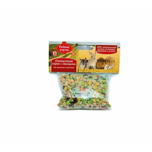 Родные корма плющенный горох с овощами для грызунов и кроликов, 100 г, 3 шт