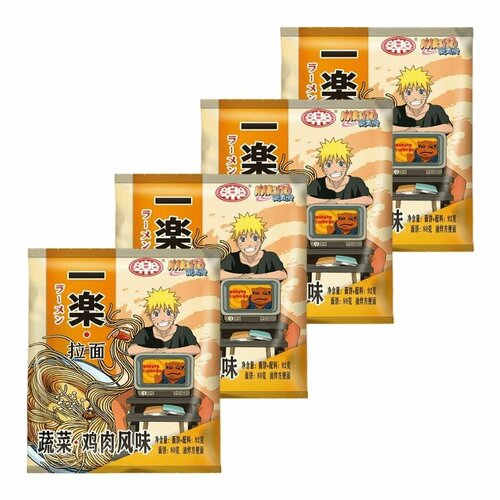 Лапша быстрого приготовления Ичираку Рамен со вкусом курицы Naruto, пачка 92 г х 4 шт