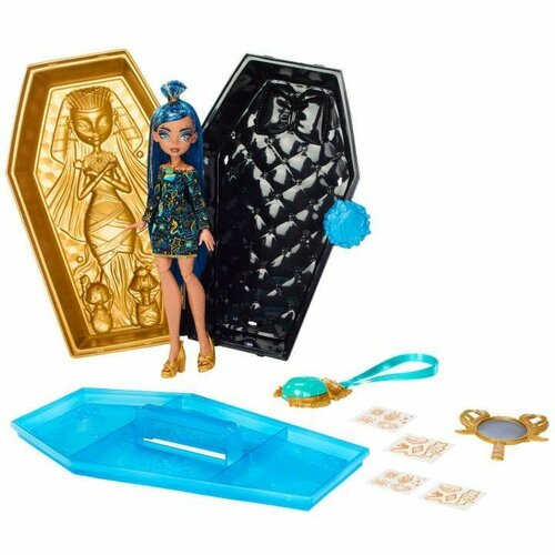 Monster High Doll And Beauty Kit, Cleo De Nile Golden Glam Case - Кукла Монстер Хай и косметический набор, Золотой гламурный футляр Клео Де Нил HNF72
