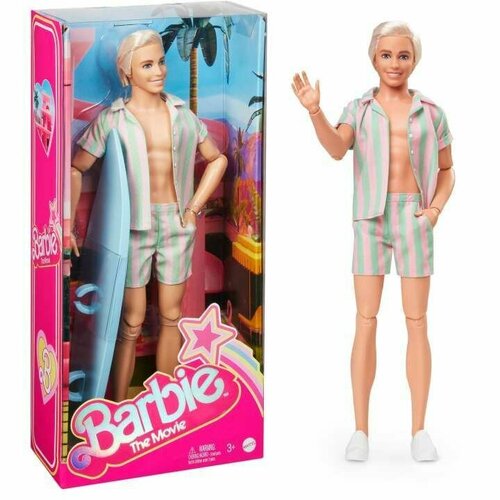 Barbie the Movie Ken Doll Wearing Pastel Striped Beach Matching Set - Кен в пляжном костюме в пастельную полоску HPJ97