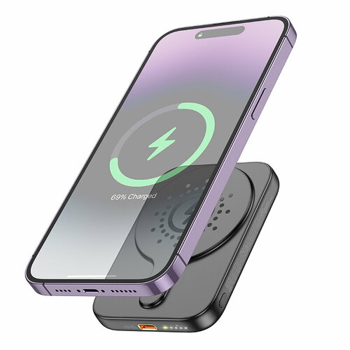 Универсальный Доп Аккумулятор 5000mAh J117 HOCO выход 1 PD 20W беспроводная зарядка MagSafe черный 1860₽