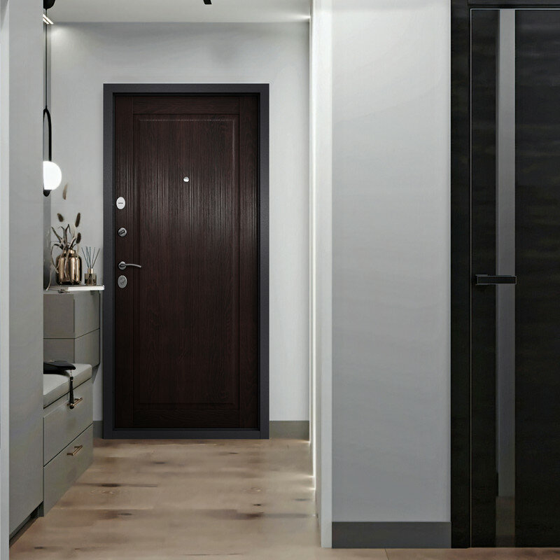 Дверь входная для квартиры Torex Flat-M 860х2050 левый, тепло-шумоизоляция, антикоррозийная защита замки 4-го и 2-го класса, черный/коричневый - фотография № 4
