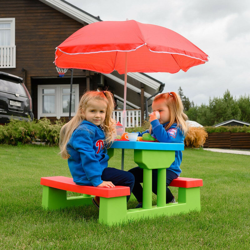 Стол садовый с зонтом UNIX Kids Garden голубой 67 х 75 х 135 см _ детская мебель для дачи _ для улицы