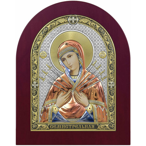 Икона Божией Матери Семистрельная 6395 (WC / CW), 11.9х14.4 см, 1 шт., цвет: серебристый