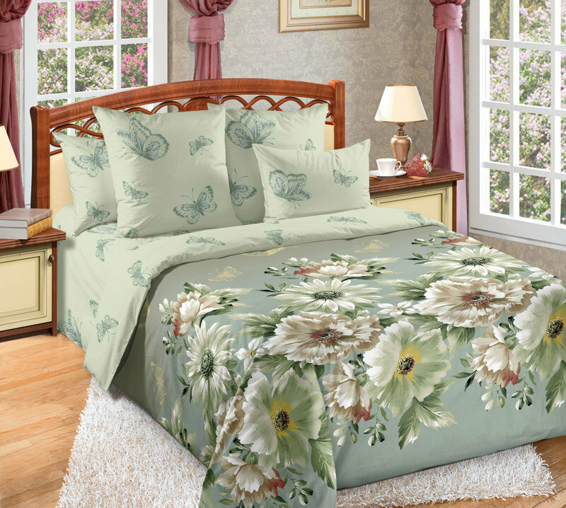 фото Покрывало двуспальное/Покрывало на кровать 2 спальное/Перкаль/Покрывало 180x210/хлопковое покрывало/Cтеганое покрывало "Каролина 1 Зел."