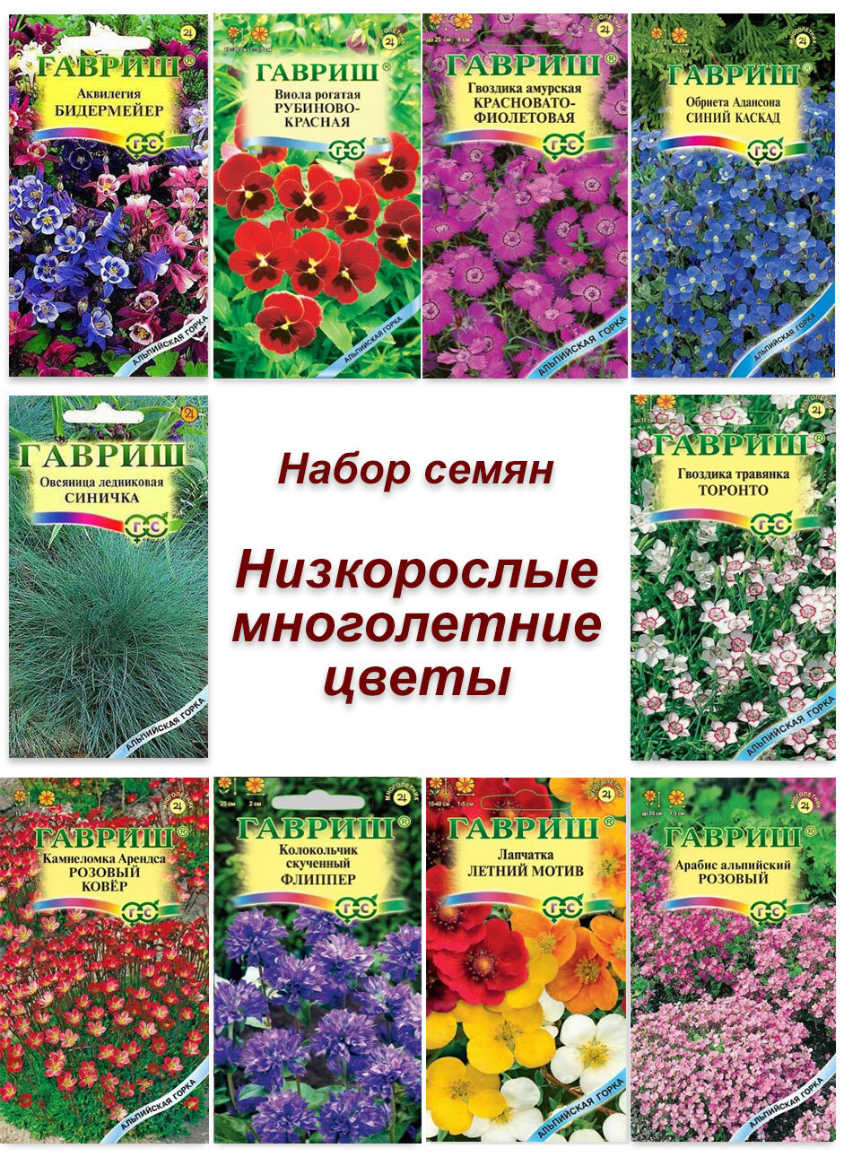 Набор семян, семена низкорослых многолетних цветов - аквилегия, виола, примула, колокольчик и др