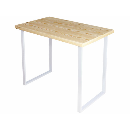 Стол кухонный Loft со столешницей без покрытия из массива сосны 40 мм и белыми металлическими ножками, 90х70х75 см
